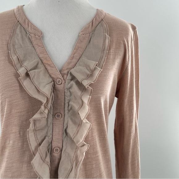 Ann Tylor loft top S pink mauve split v-neck button down ruffle 3/4 sleeve - Picture 2 of 10